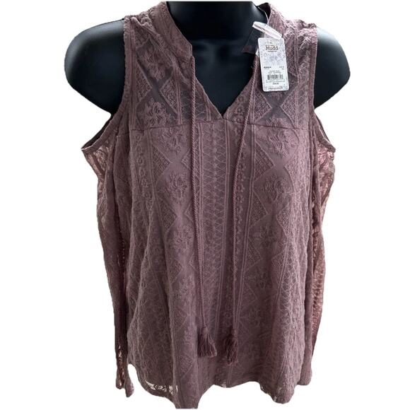 Mudd Tops - MUDD Womens Top Sz M Taupe Floral Tie-Front Cold Shoulder Long Sleeve Lined NWT